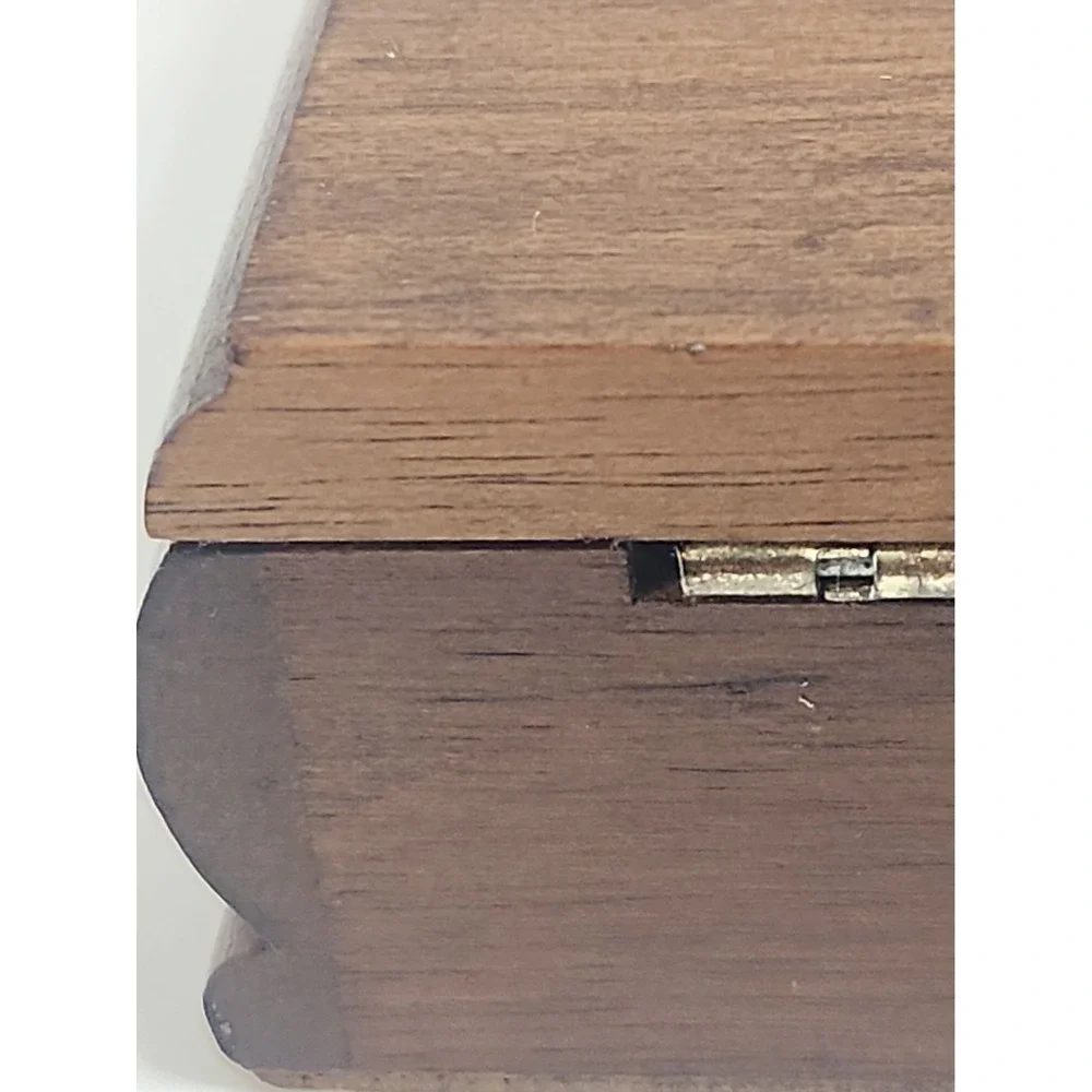 Vtg 1980s Emson Wooden Jewelry Box Classic Car Brass Emblem Valet Organizer Read